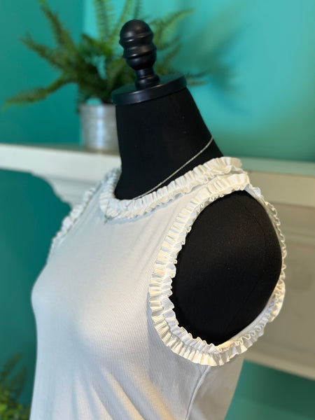 Ribbed Tank With Ruffle Trim