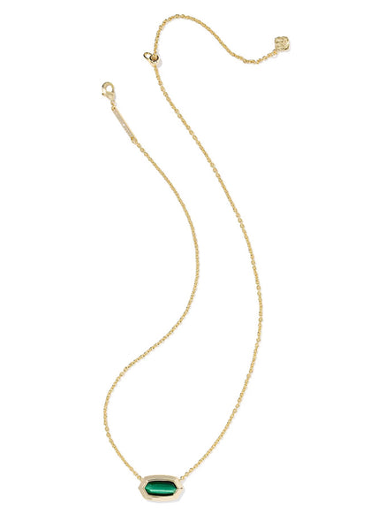 Kendra Scott Elisa Bezel Gold Short Pendant Necklace in Green Tigers Eye