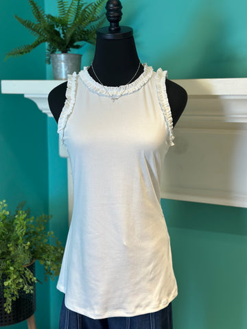 Ribbed Tank With Ruffle Trim