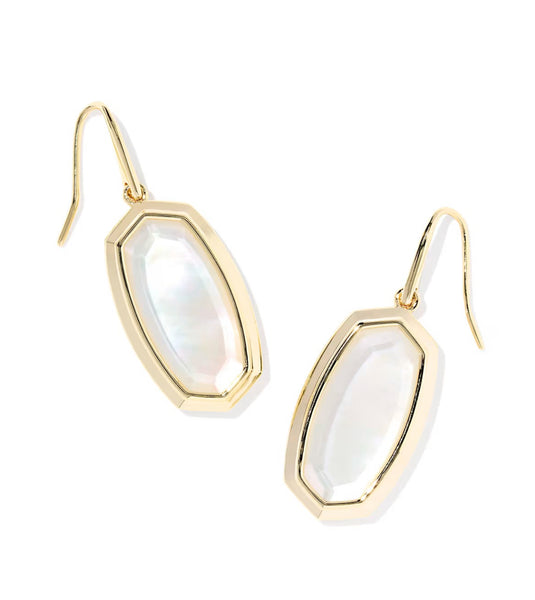 Kendra Scott Dani Bezel Gold Drop Earrings in Ivory Mother of Pearl