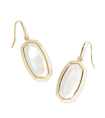 Kendra Scott Dani Bezel Gold Drop Earrings in Ivory Mother of Pearl