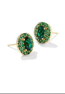 Kendra Scott Bella Gold Stud Earrings in Dark Green Crystal