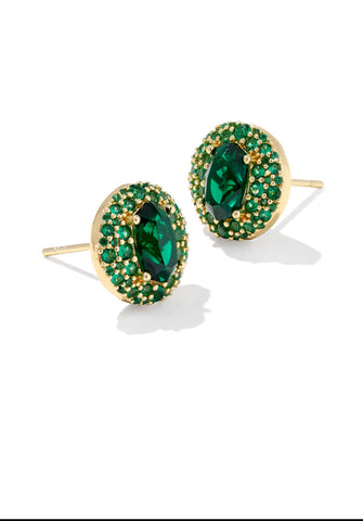 Kendra Scott Bella Gold Stud Earrings in Dark Green Crystal