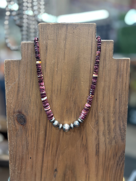 Purple Spiny Oyster Necklace with Navajo