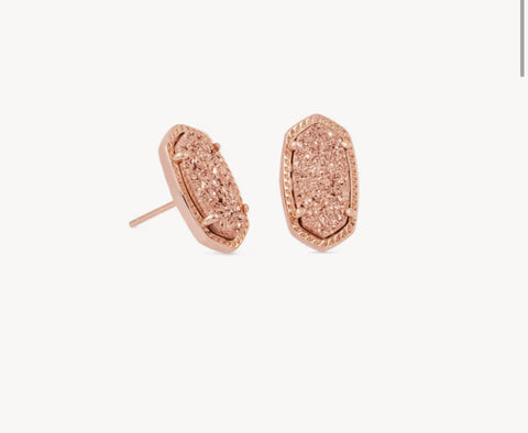 Kendra Scott Ellie Rose Gold Stud Earrings in Rose Gold Drusy