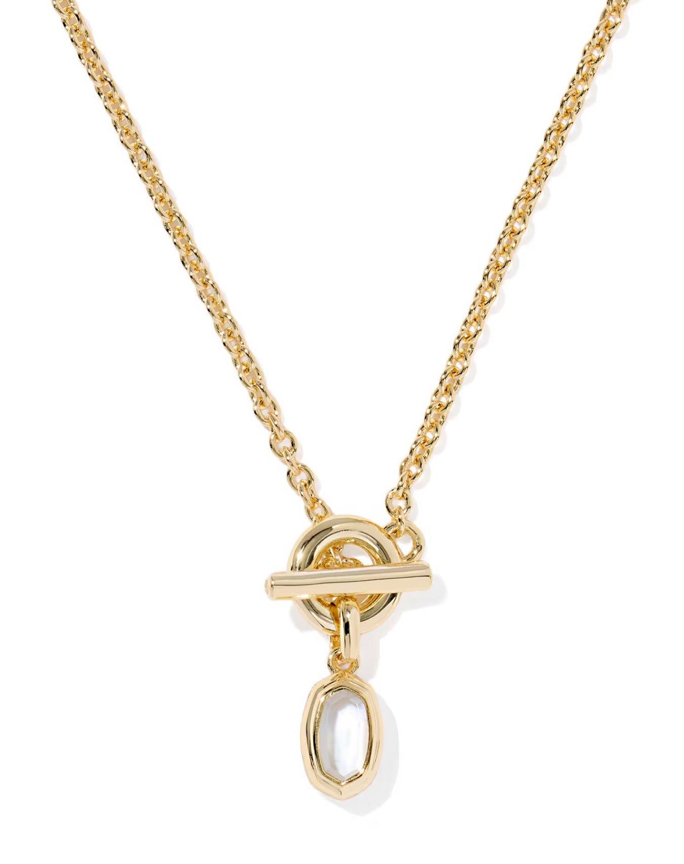 Kendra Scott Mini Elisa Toggle Gold Short Pendant Necklace in Ivory Mother of Pearl