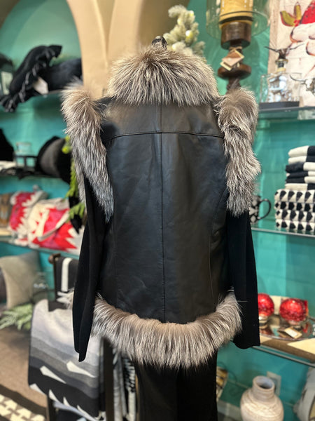 Leather Vest W/Fox Trim