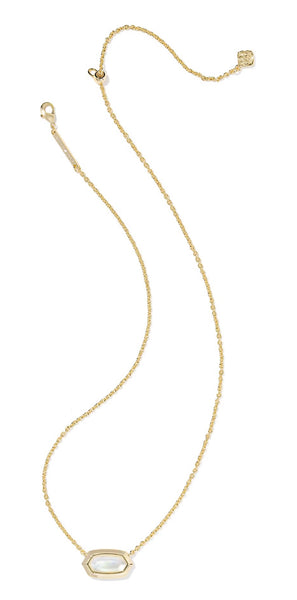 Kendra Scott Elisa Bezel Gold Short Pendant Necklace in Ivory Mother of Pearl