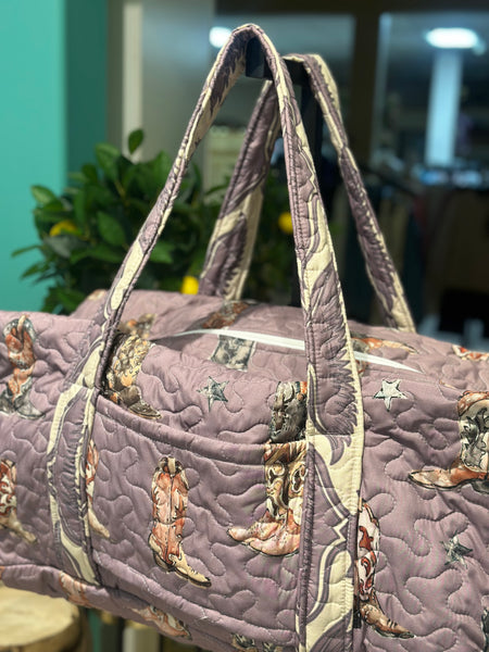 Ida Mae Thunderbird Boots Purple Quilted Weekender Duffle