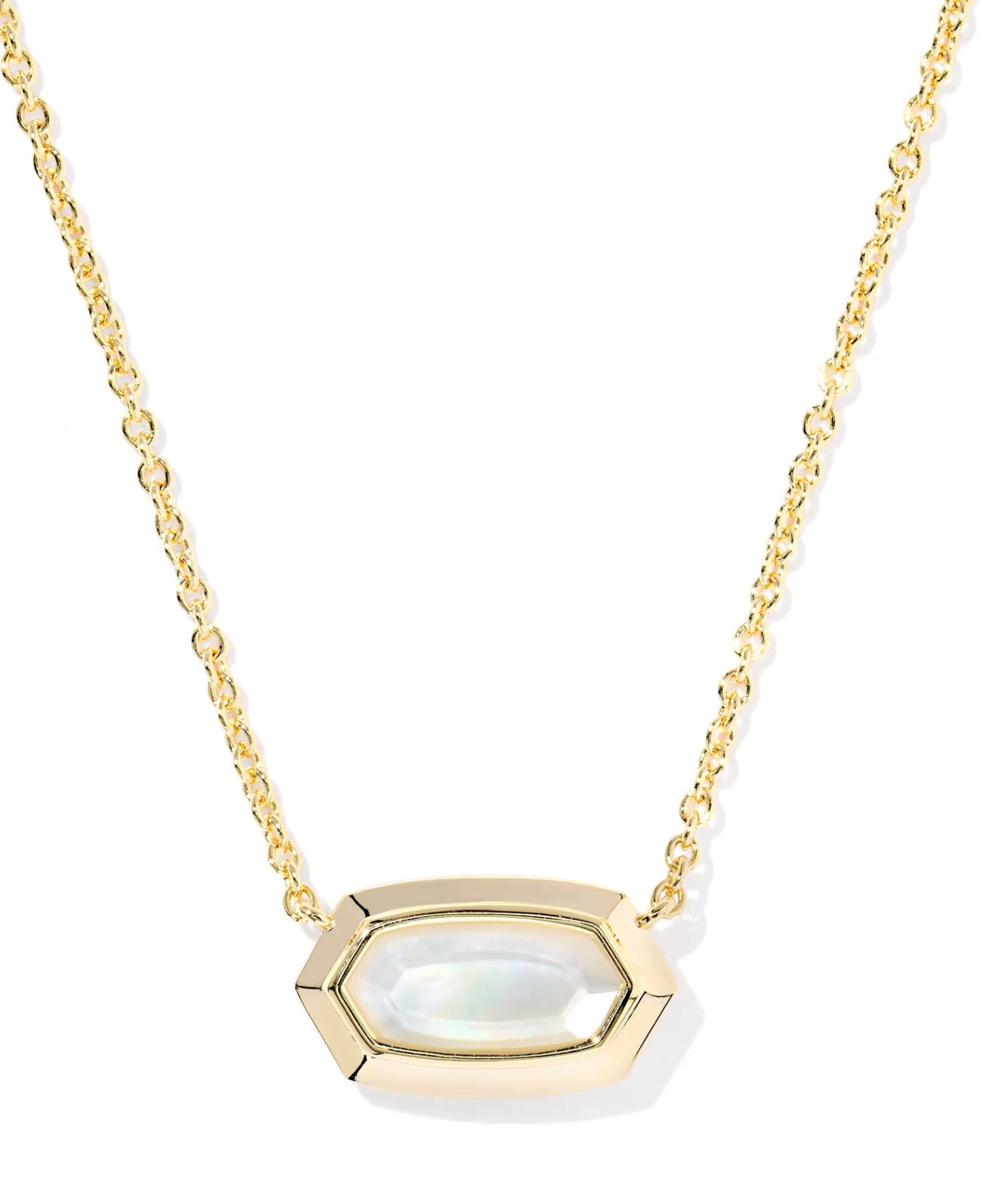 Kendra Scott Elisa Bezel Gold Short Pendant Necklace in Ivory Mother of Pearl