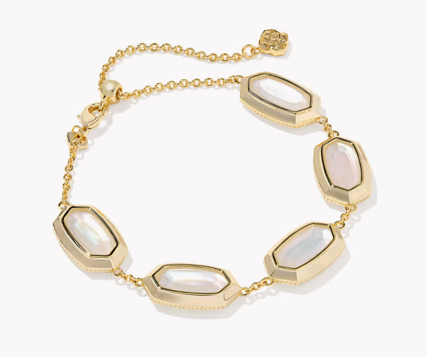 Kendra Scott Elaina Bezel Gold Delicate Chain Bracelet in Ivory Mother Of Pearl