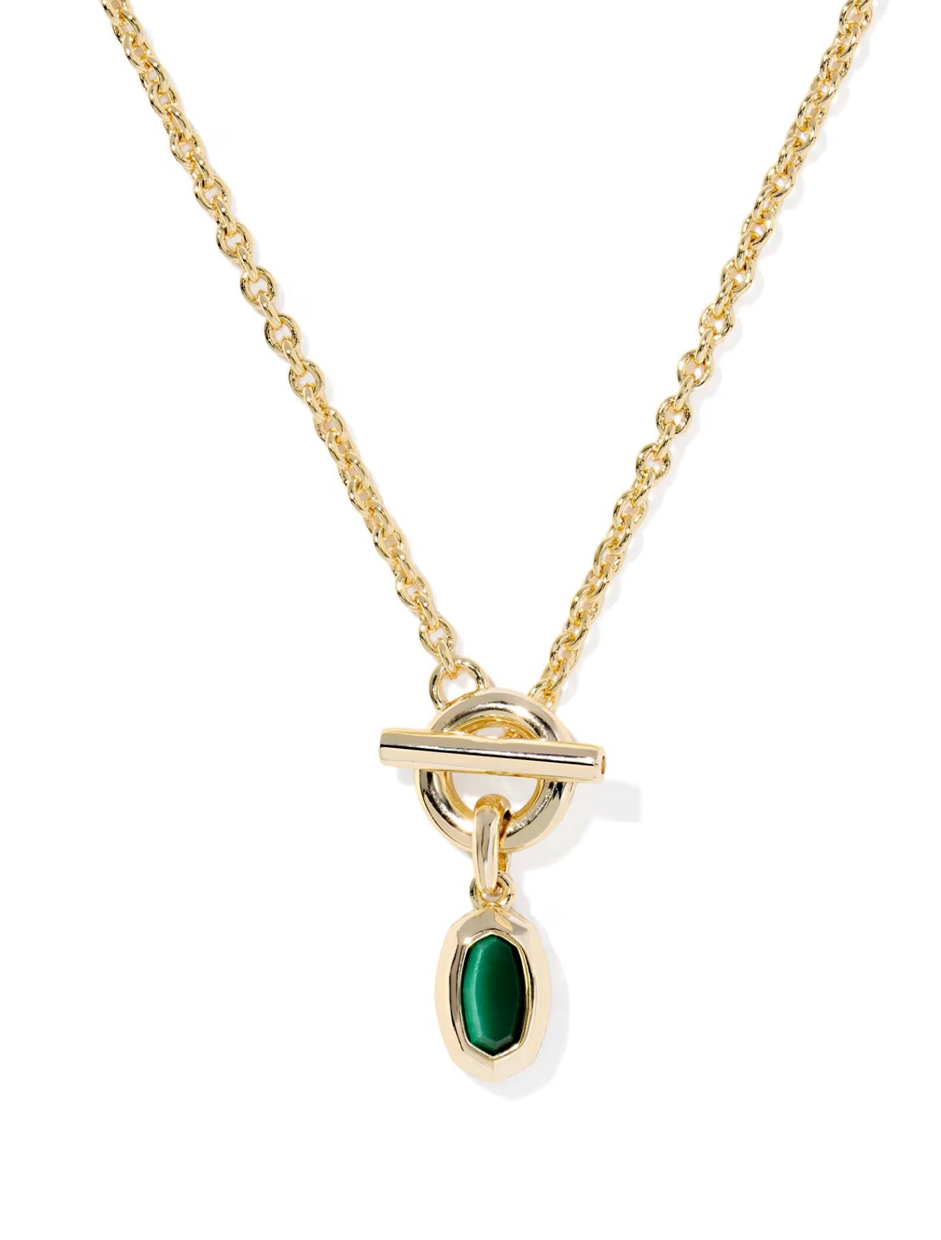 Kendra Scott Mini Elisa Toggle Gold Short Pendant Necklace in Green Tigers Eye