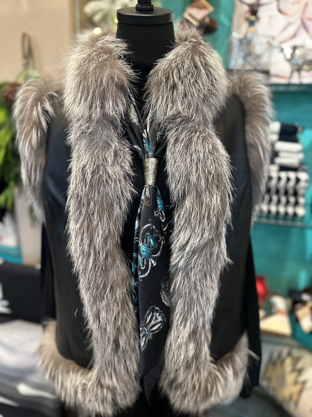 Leather Vest W/Fox Trim