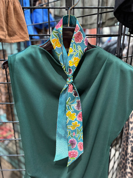 Teal Tapestry Silk Twilly