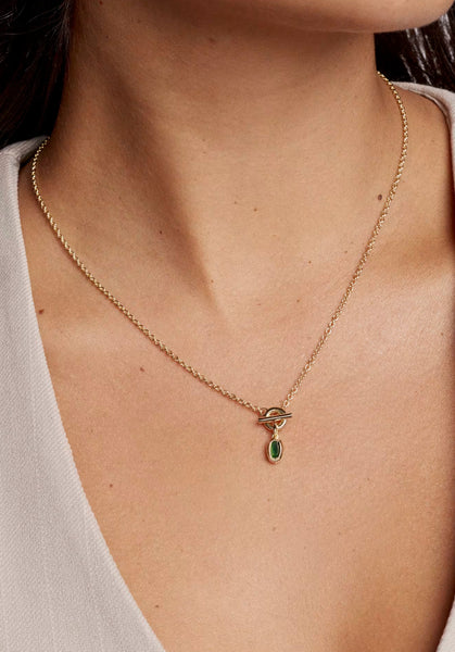 Kendra Scott Mini Elisa Toggle Gold Short Pendant Necklace in Green Tigers Eye