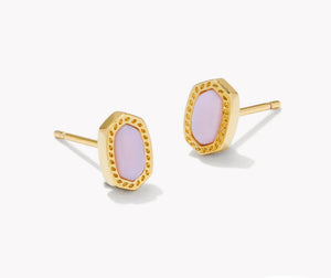 Kendra Scott Mini Ellie Gold Stud Earrings in Pink Opalite Crystal