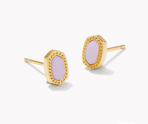 Kendra Scott Mini Ellie Gold Stud Earrings in Pink Opalite Crystal