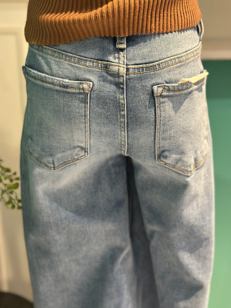 Risen Mid Rise Straight Side Seam Detail Jean