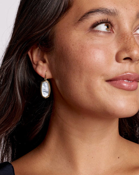 Kendra Scott Dani Bezel Gold Drop Earrings in Ivory Mother of Pearl