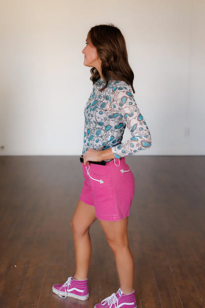 Howdy Hanny Vintage Western Yoke Pink Shorts