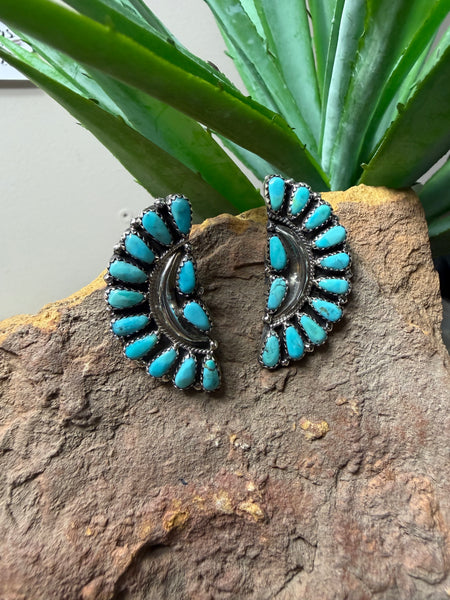 Half Cluster Silver & Turquoise Post Earring