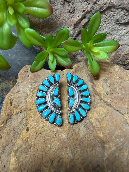Half Cluster Silver & Turquoise Post Earring