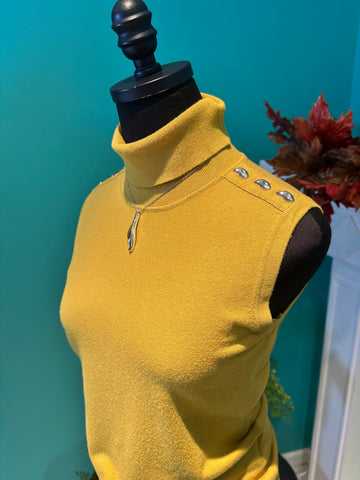 Esqualo T-Neck Sleeveless Gold Button Top