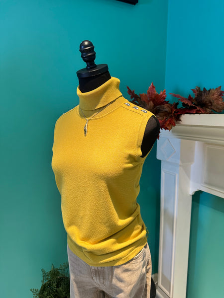 Esqualo T-Neck Sleeveless Gold Button Top