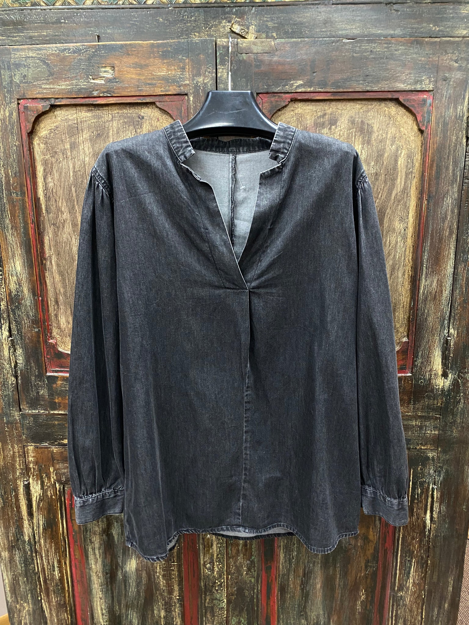 V-Neck Black Denim Top