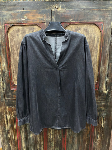 V-Neck Black Denim Top