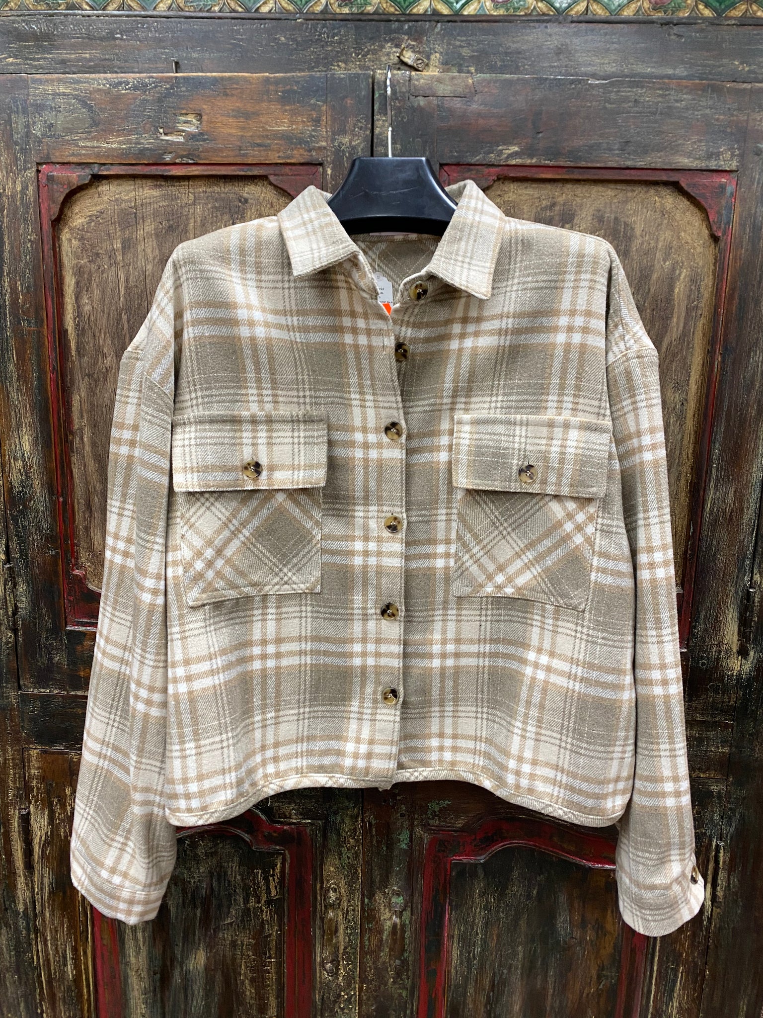 Buttermelon Plaid Crop Shacket