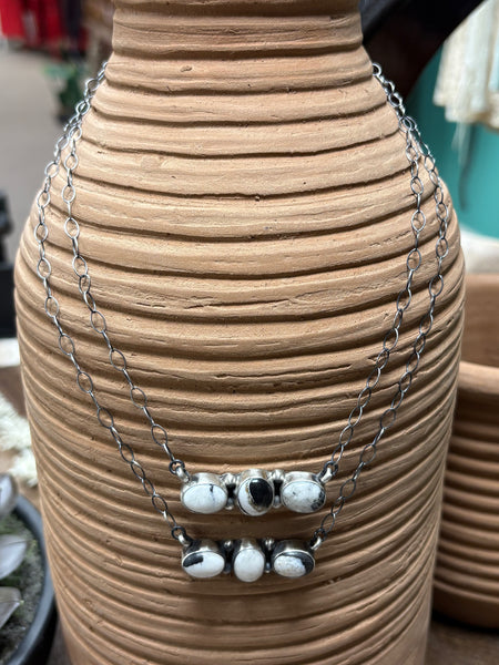 SLL 3 Stone White Buffalo Navajo Handmade Necklace