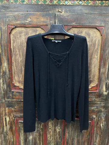 Elliot Lauren Ribbed Lace Up V-Neck Sweater