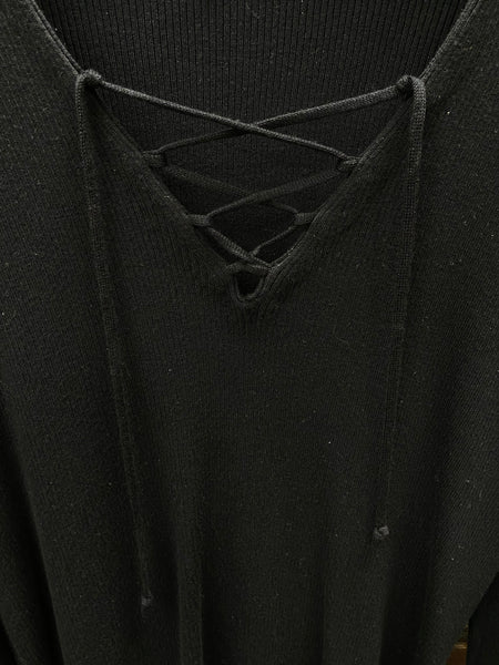 Elliot Lauren Ribbed Lace Up V-Neck Sweater