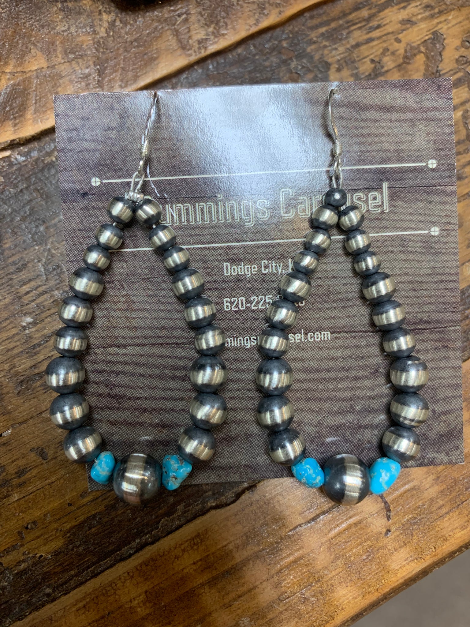 4-8 MM Navajo Pearl & Turquoise Wire Loop Earring
