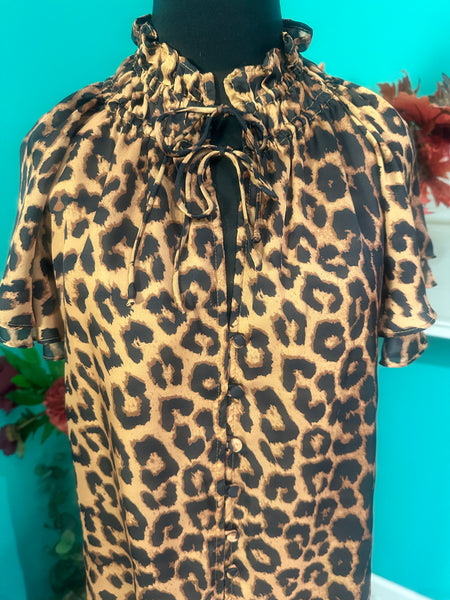 THML Flutter Sleeve Leopard Top