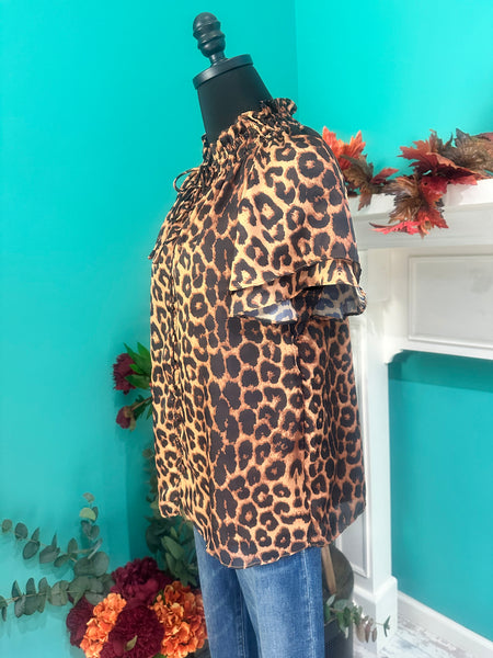 THML Flutter Sleeve Leopard Top