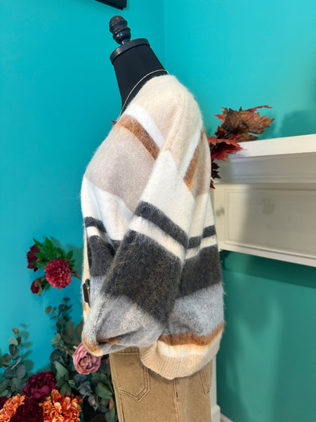 Mystree The Colorblock Open Cardigan Sweater