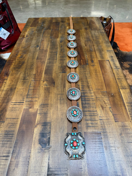 Dan Morgan Turquoise/Spiny Oyster Concho Belt
