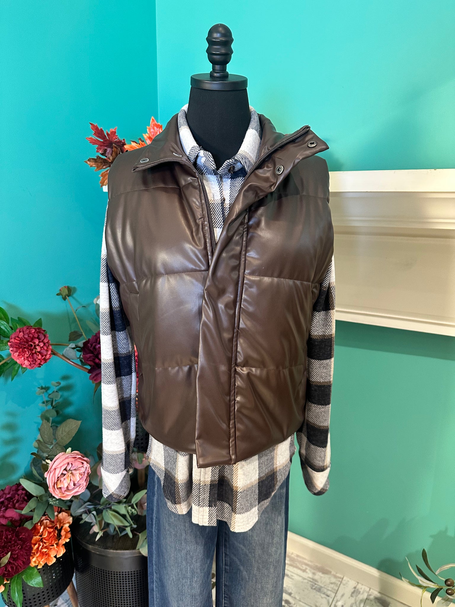 Panache Apparel A Faux Leather Puffer