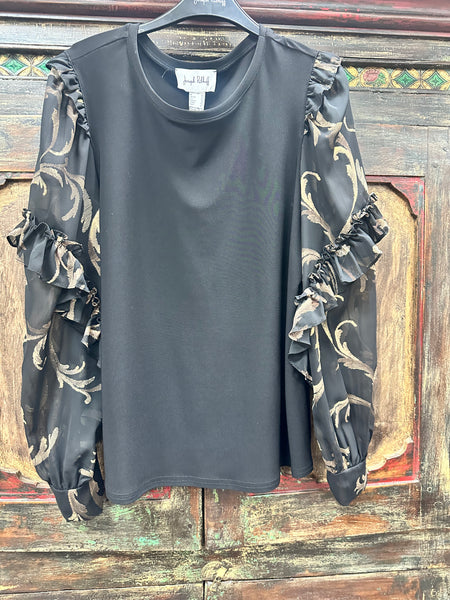 Joseph Ribkoff Sheer Sleeve Ruffle Top