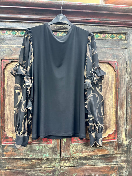 Joseph Ribkoff Sheer Sleeve Ruffle Top