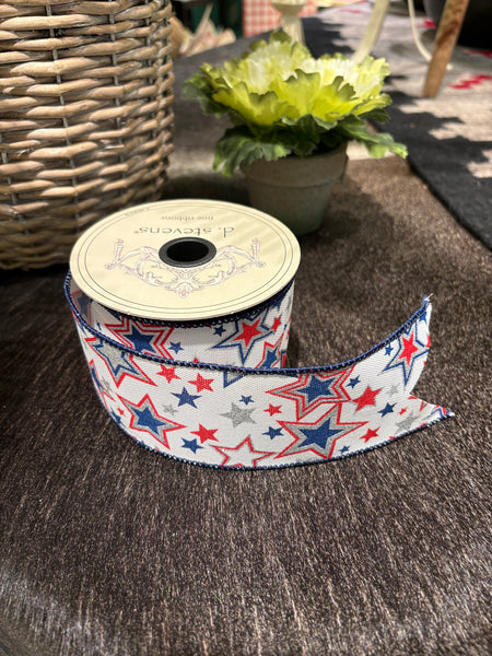 D. Stevens Faux Linen American Stars Ribbon