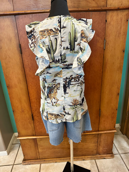 Western Ruffle Sleeveless Top