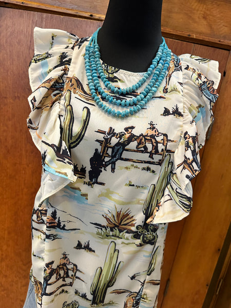 Western Ruffle Sleeveless Top