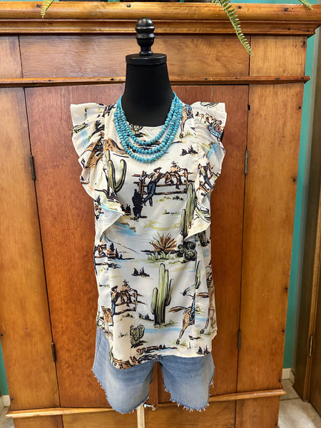 Western Ruffle Sleeveless Top