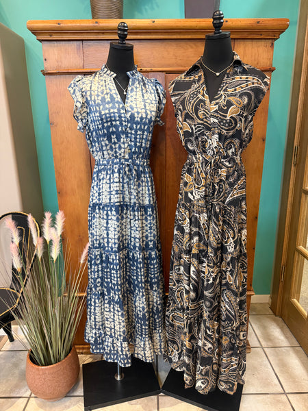 Paisley Print Tiered Maci Dress