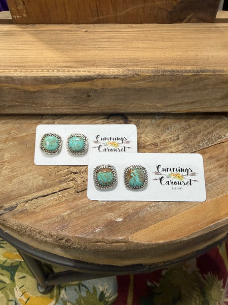 4 Rounded Corner #8 Turquoise Post Earrings
