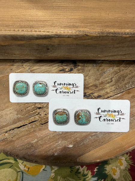 4 Rounded Corner #8 Turquoise Post Earrings