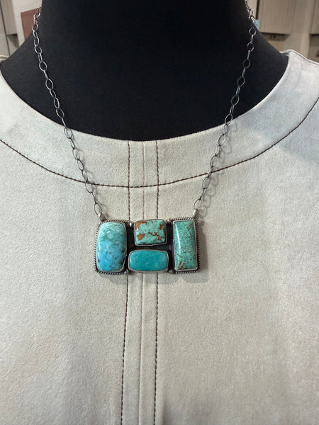 4 Stone Rectangle Turquoise Necklace
